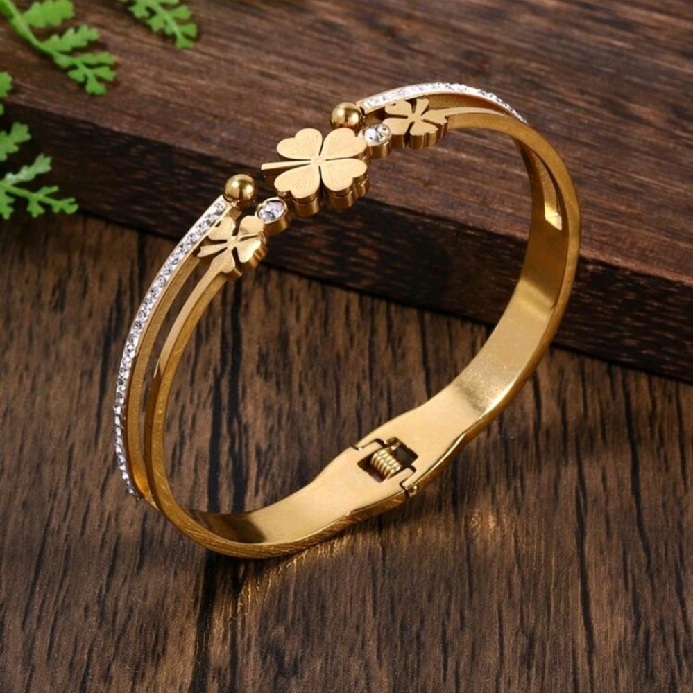1pc Fashionable Elegant Luxury Original Stainless Steel & Rhinestone Decorated